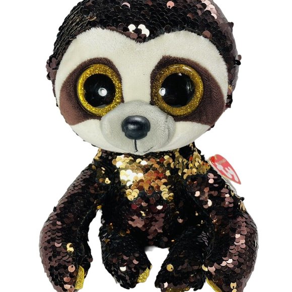 TY FLIPPABLES Dangler Sloth 10" sequins change color Brown Gold February Birth - Picture 2 of 12